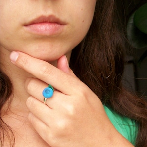 Blueberry Ring, Berry Tiny Adjustable Ring, Blue Summer Forest Bilberry Fruit Jewelry, Miniature Ring, Vegan Gift