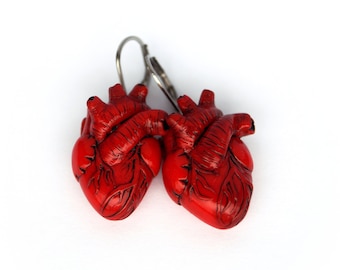 Anatomical Heart Earrings Halloween Gift Idea for Medical Student Nurse Red Realistic Anatomy Heart