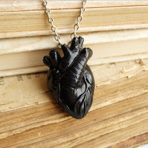 Black Anatomical Heart Necklace, Halloween Gift Idea Goth Jewelry
