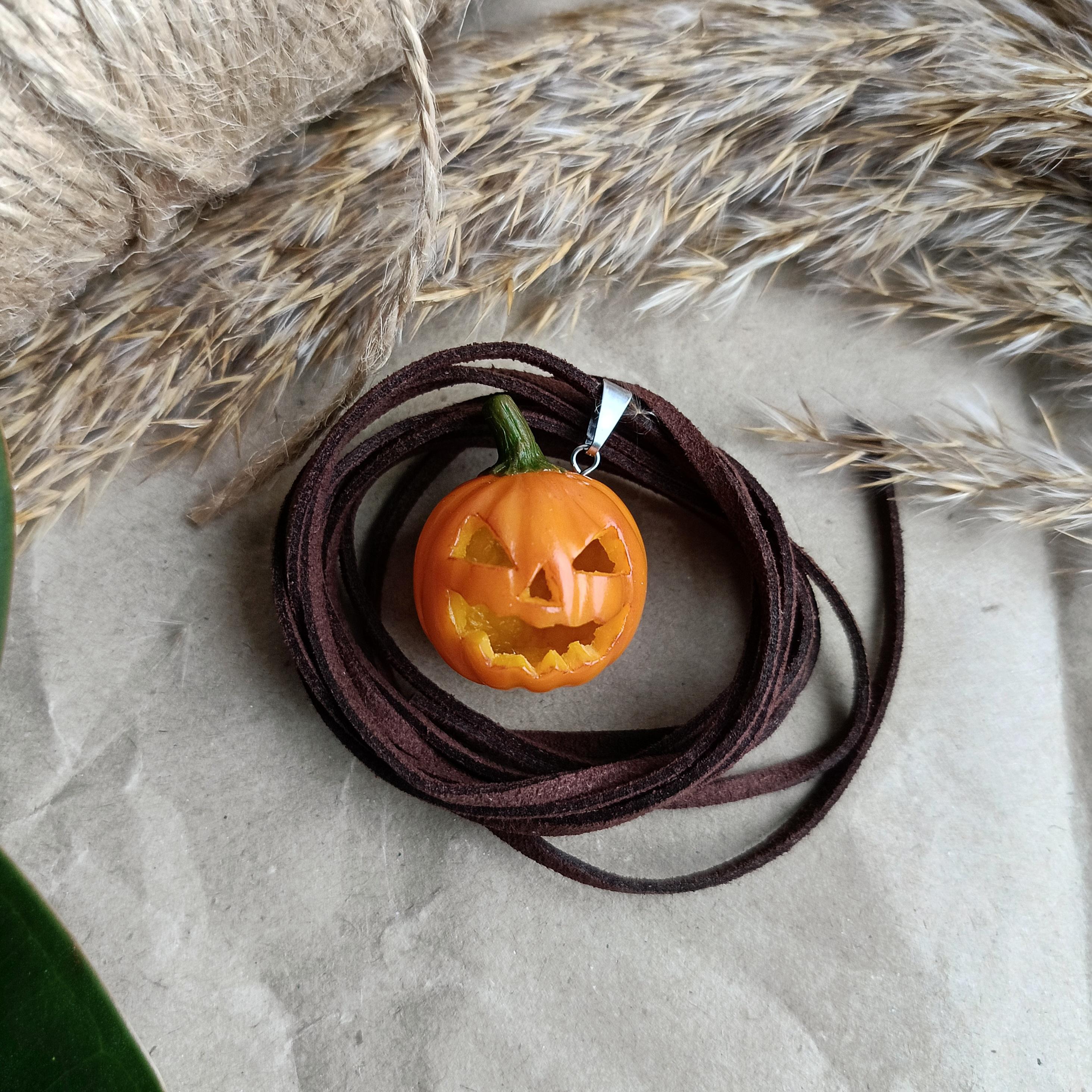 Halloween Pumpkin Pendant Necklace, Jack O Lantern Jewelry, Spooky