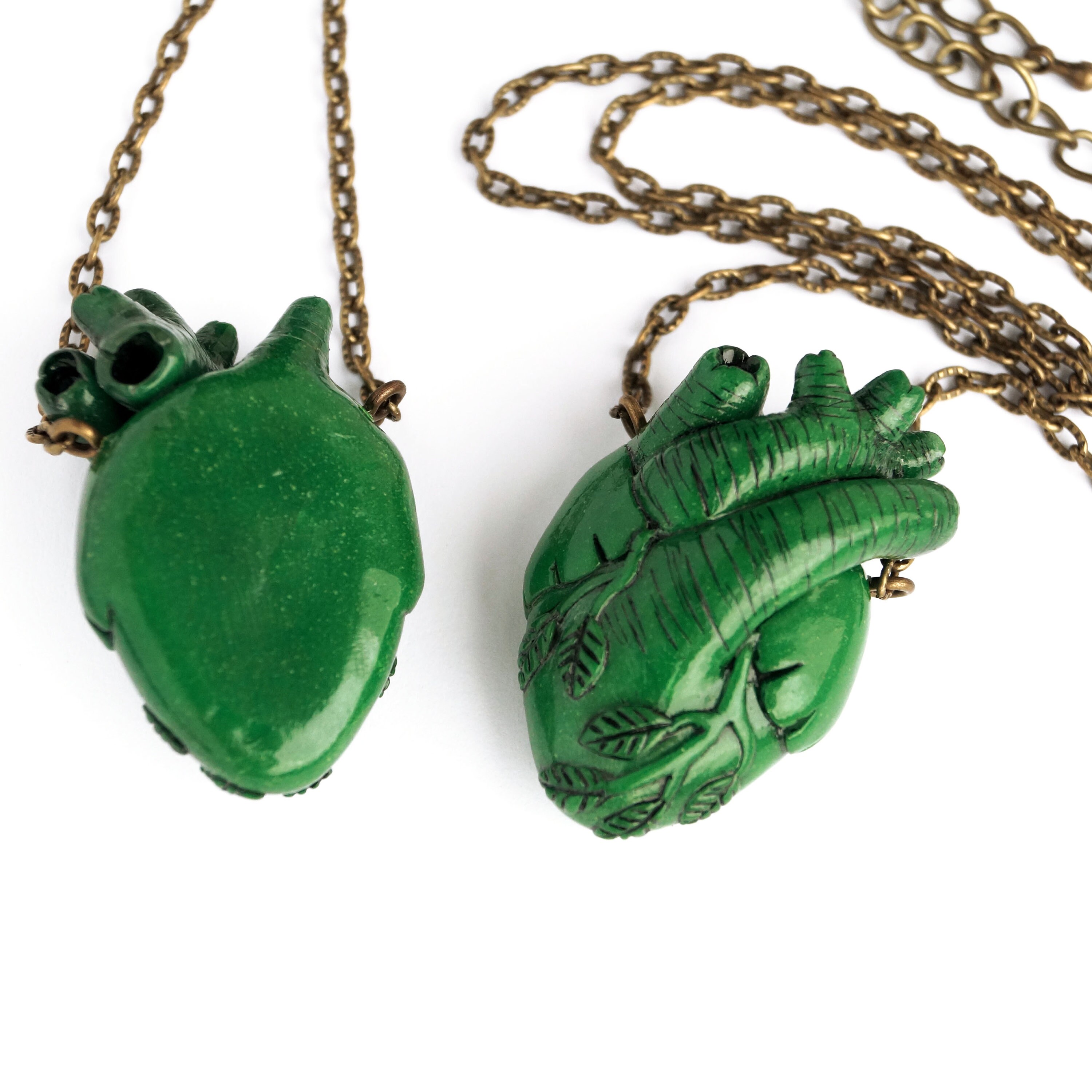 Anatomical Heart Necklace, Green Forest Growing Anatomy Heart 