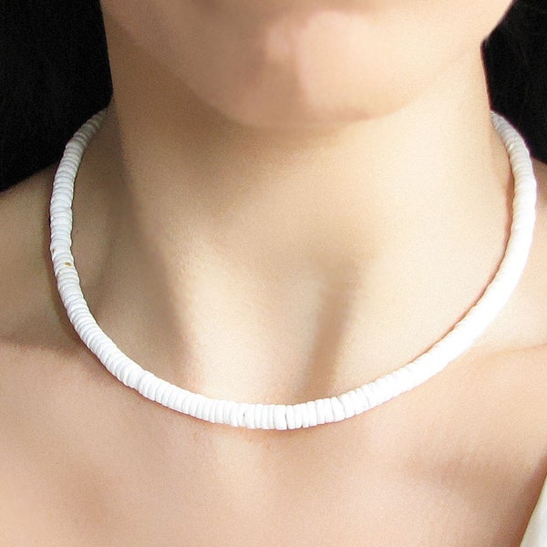 Puka Shell Necklace, Hawaii Jewelry, White Shell Choker, Beach Necklace, Summer Necklace, Surfer Jewelry