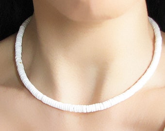 Puka Shell Necklace, Hawaii Jewelry, White Shell Choker, Beach Necklace, Summer Necklace, Surfer Jewelry