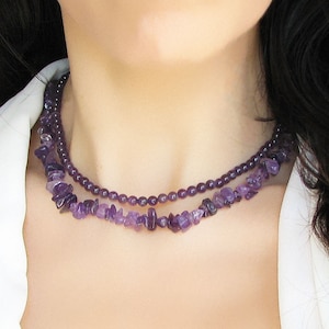 Amethyst Necklace, February Birthstone Necklace, Beaded Gemstone Necklace, Amethyst Jewelry