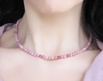 Rhodochrosite Gemstone Necklace, Beaded Necklace, Crystal Beaded Choker, Rhodochrosite Jewelry