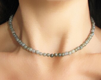 Labradorite Necklace, Gemstone Beaded Necklace, Labradorite Jewelry, Beaded Choker