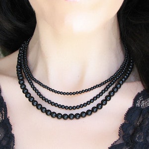 Natürliche schwarze Onyx Halskette, Edelstein Perlen Halskette, Choker, Onyx Schmuck, Armband