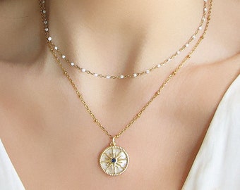 Gold Sun Necklace, Crystal Pendant