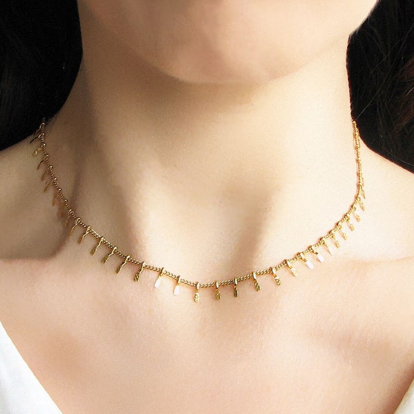 Gold Filled Halskette, Perlenkette Choker, Alltagsschmuck, Geschenk für Frauen, Layering Halskette, Zierliche Edelstahl Schmuck