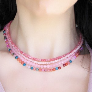 Rose Quartz Necklace, Gemstone Choker, Beaded Necklace, Choker Necklace