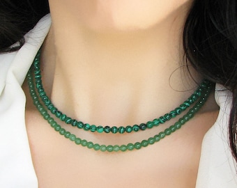Collier en aventurine verte, tour de cou en cristal, collier de perles et de pierres précieuses