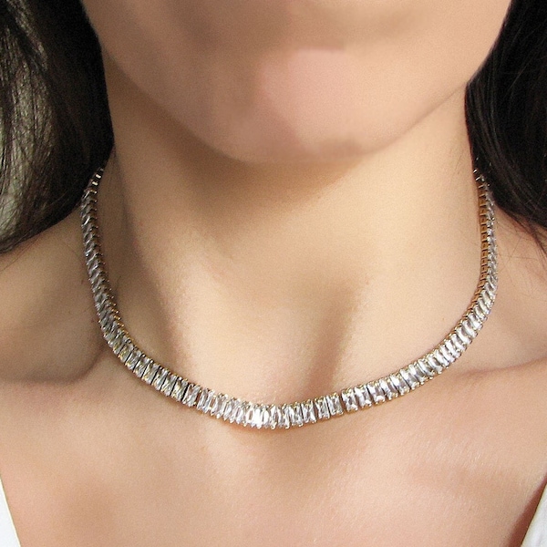 Diamond Tennis Necklace, Gold Zircon Necklace, Chain Necklace