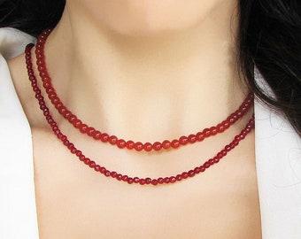 Karneolhalsband, Halsband med ädelstenspärlor, Karneolsmycken, Chokerhalsband för kvinnor