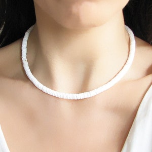 Puka-schelpketting, Hawaï-sieraden, witte schelpchoker, strandketting, zomerketting, surfersieraden