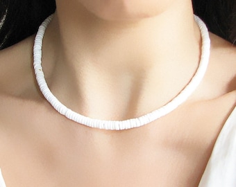Puka Shell Necklace, Hawaii Jewelry, White Shell Choker, Beach Necklace, Summer Necklace, Surfer Jewelry