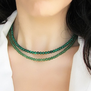 Malachite Necklace, Green Malachite Jewelry, Beaded Necklace, Stone Necklace