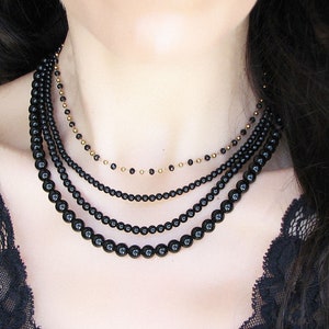 Onyx Necklace, Black Onyx Jewelry, Beaded Necklace, Gemstone Choker