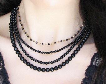 Onyx Necklace, Black Onyx Jewelry, Beaded Necklace, Gemstone Choker