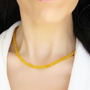 Yellow Agate Necklace, Beaded Necklace, Crystal Choker, Yellow Necklace, Agate Jewelry