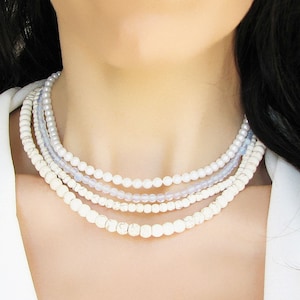 Weiße Howlith Perlen Halskette, Howlite Schmuck, Edelstein Perlen Choker, Brautjungfer Geschenke