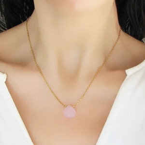 Rose Quartz Necklace, Pink Teardrop Pendant Necklace, Genuine Rose Quartz Jewelry, Real Crystal Gemstone Necklace