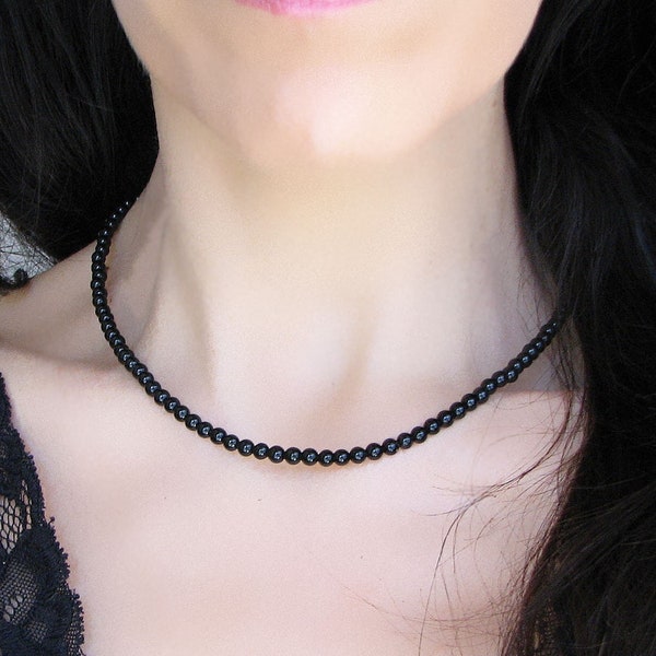 Onyx Necklace, Black Onyx Jewelry, Beaded Necklace, Gemstone Choker