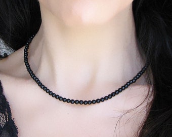 Collar de ónix, joyería de ónix negro, collar con cuentas, gargantilla de piedras preciosas