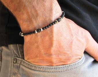 Black Onyx Mens Bracelet, Beaded Mens Jewelry, Gift For Him