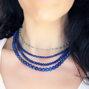 Blue Lapis Lazuli Necklace, Gemstone Beaded Necklace, Lapis Jewelry, Beaded Choker