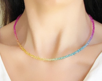 Rainbow Necklace, Crystal Beaded Necklace for Women