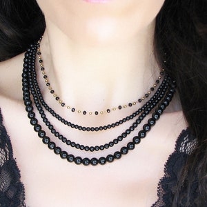Black Onyx Necklace, Natural Gemstone Beaded Necklace, Onyx Jewelry, Handmade Choker