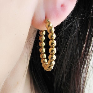Gold Hoop Earrings, Hoop Beaded Earrings, 18K Gold Filled, Stainless Steel Small-Medium Hoops