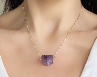 Amethyst Halskette, Rohkristall Halskette, Amethyst Schmuck, Edelstein Halskette