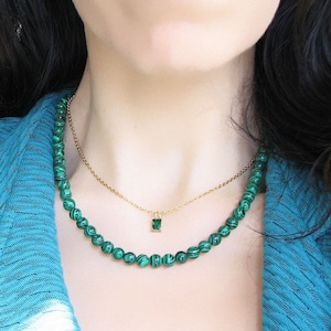 Malachite Necklace, Green Malachite Jewelry, Beaded Gemstone Necklace, Crystal Necklace
