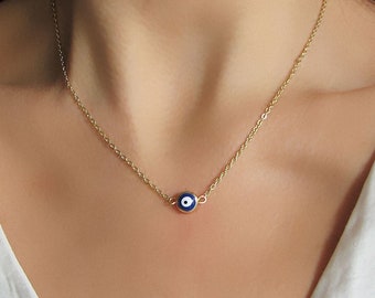 Gold Evil Eye Necklace, Chain Choker
