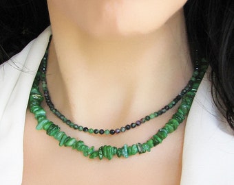 Collar de piedras preciosas naturales, collar de conchas verdes, gargantilla de cuentas, collar de cuentas bohemio
