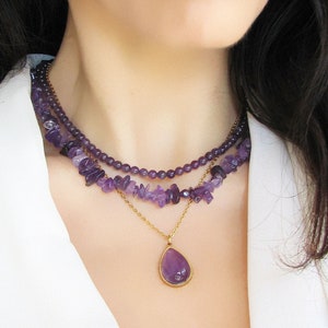 Amethyst Necklace, February Birthstone Necklace, Crystal Beaded Necklace, Amethyst Jewelry, Gift For Her