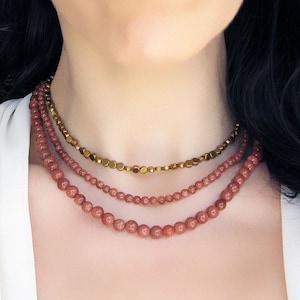 Gold Sandstone Necklace, Beaded Necklace, Goldstone Jewelry, Handmade Gift for Her