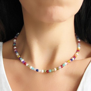 Agate Gemstone Necklace, Beaded Crystal Necklace, Colorful Necklace