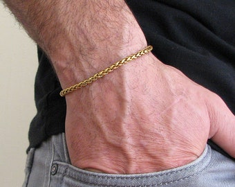 Gold Chain Mens Bracelet, Mens Jewelry, Stainless Steel Gift For Him