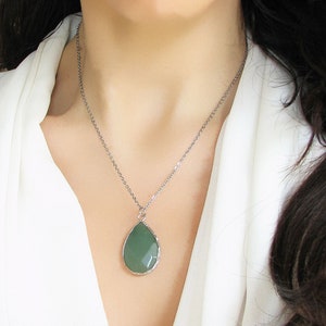 Green Aventurine Necklace, Natural Gemstone Teardrop Necklace, Aventurine Jewelry, Gift For Her