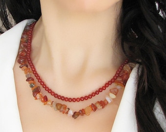 Red Carnelian Necklace, Crystal Gemstone Necklace