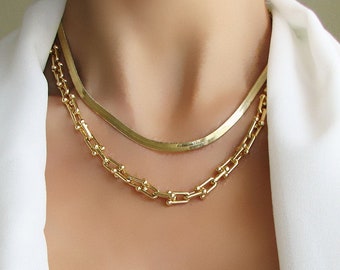 Chain Necklace Set, Gold Chain Necklace, Layered Necklace