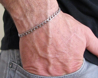 Mens Chain Bracelet, Mens Bracelet, Stainless Steel Bracelet, Silver Cuban Chain, Mens Jewelry