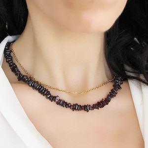Red Garnet Necklace, Gemstone Crystal Beaded Necklace, Chip Garnet Jewelry, January Birthstone