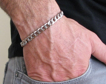 Mens Chain Bracelet, Silver Cuban Chain Men, Stainless Steel Mens Bracelet, Mens Jewelry, Gift For Him