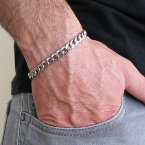 Mens Chain Bracelet, Silver Cuban Chain Men, Stainless Steel Mens Bracelet, Mens Jewelry, Gift For Him