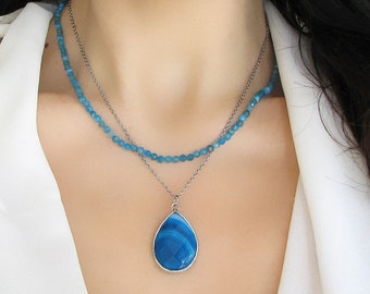 Gargantilla de cuentas de ágata azul, collar de piedras preciosas y cristales, delicado collar azul