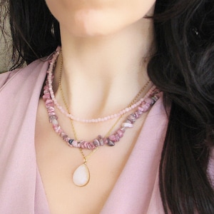 Rose Quartz Necklace, Gemstone Choker, Pink Rose Quartz Jewelry, Beaded Necklace