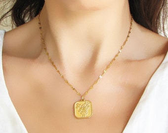 Gold Pendant Necklace, Flower Jewelry